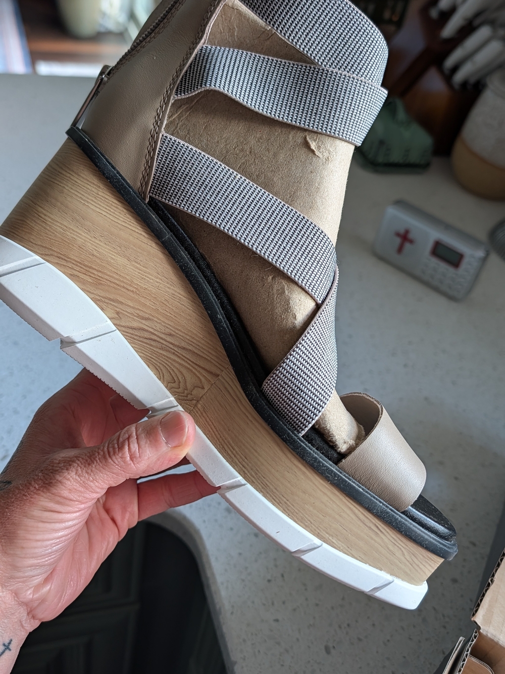Sorel Taupe and Gray Strappy Wedge Sandals - Picture 5 of 6